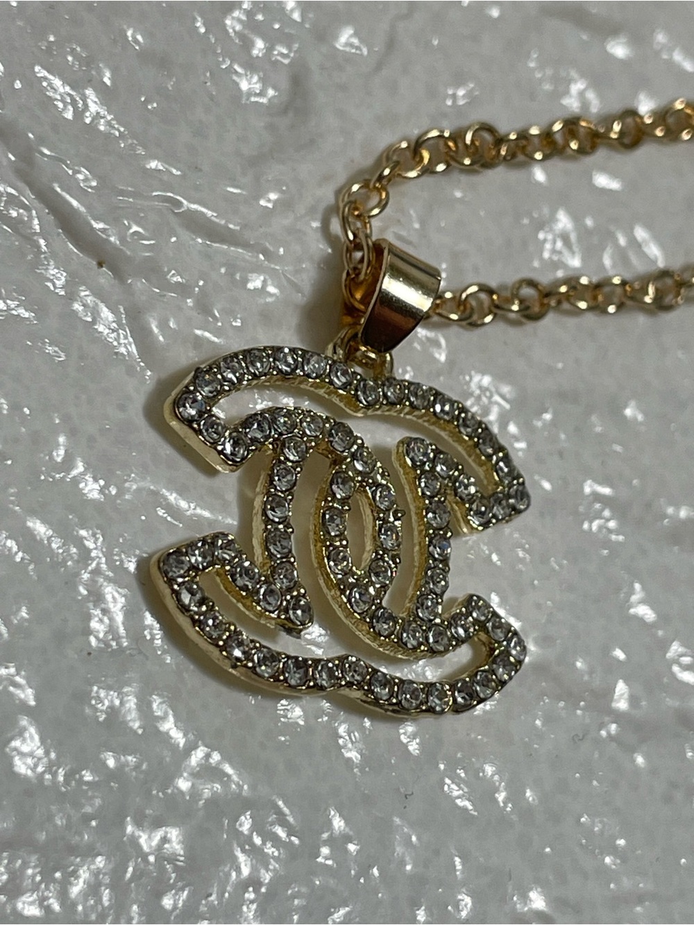 VTG Gold and Crystal CC Logo Necklace with Matching Stud Earrings - Picture 3 of 3